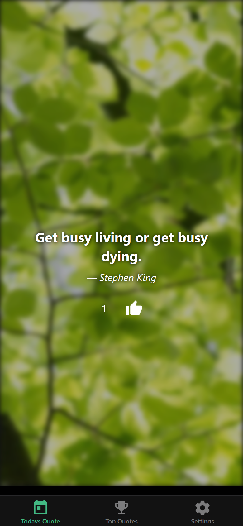 Daily Quote App showing the quote of the day over a wallpaper background